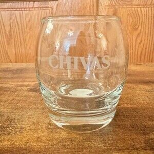 Chivas Regal Swirl Rocks Glass Lowball Tumbler Etched Logo Heavy Base
